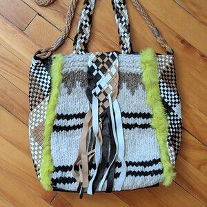 CLARAMONTE Mogadior Handbag Leather Fur Wool Black Brown Beige Neon Green